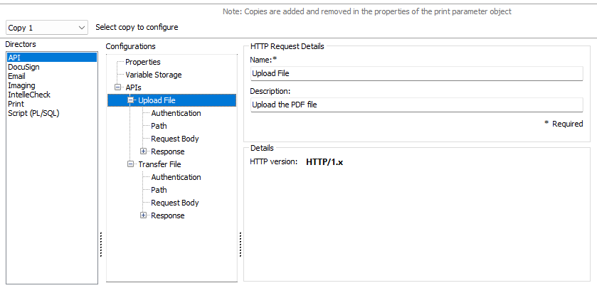 The New Request screen. The request has been renamed to "Upload File", and a description added. 